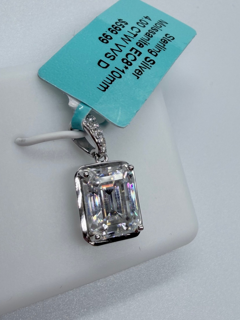 NWT Sterling Silver Emerald-Cut Moussenite Pendant